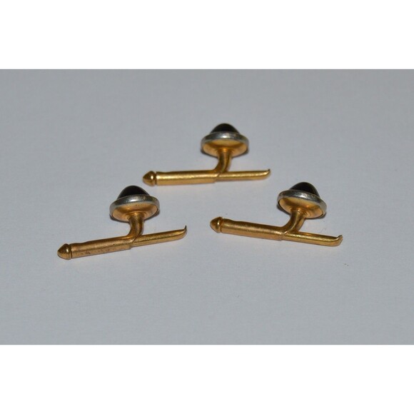 Vintage Black & Gold Circular Ornate Art Deco Button Studs Lot of 3 RARE - Picture 3 of 4